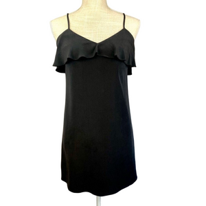 Tibi Black Dress 100% Silk Mini Length Ruffled Top Back Woman’s Sz 0 XS